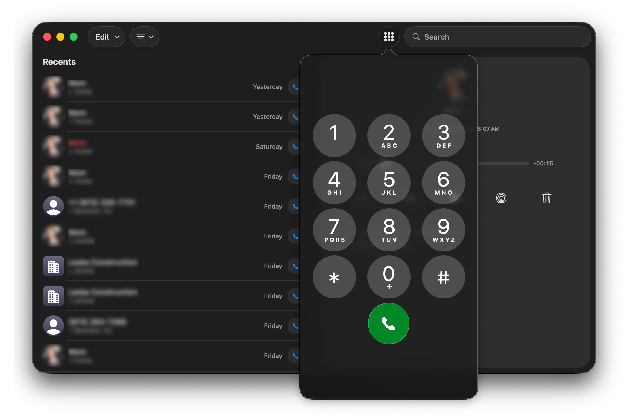Tahoe’s Phone app, complete with dialer.